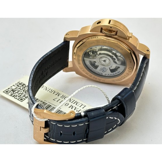 Panerai Marina Blue Rose Gold Leather Strap Swiss Automatic Watch