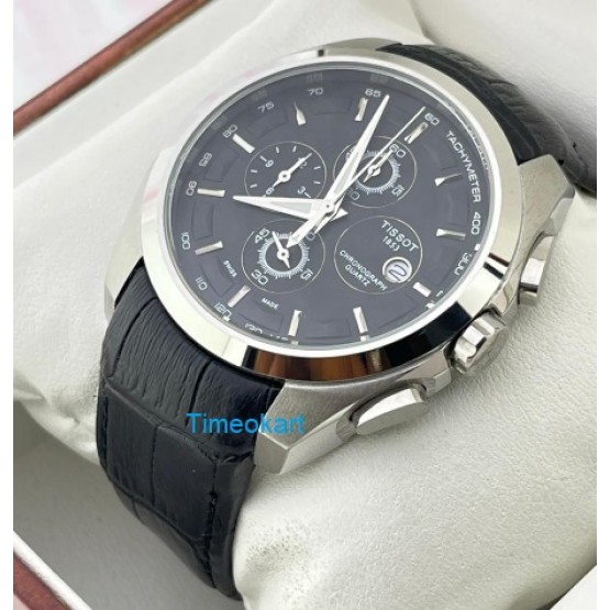 Tissot Couturier Chronograph Black Steel Leather Strap Watch