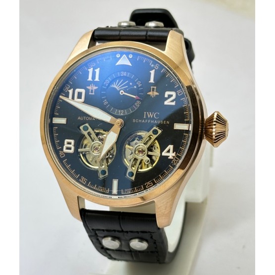 I W C Big Pilot Double Tourbillon Black Rose Gold Swiss Automatic Watch