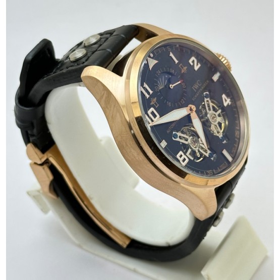 I W C Big Pilot Double Tourbillon Black Rose Gold Swiss Automatic Watch