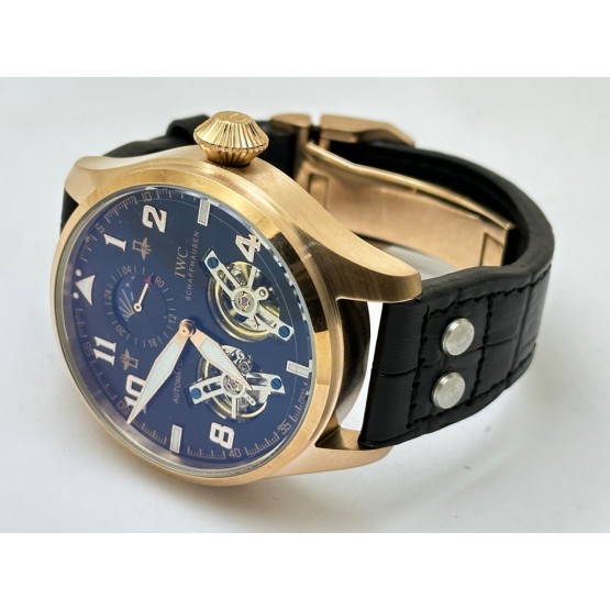 I W C Big Pilot Double Tourbillon Black Rose Gold Swiss Automatic Watch