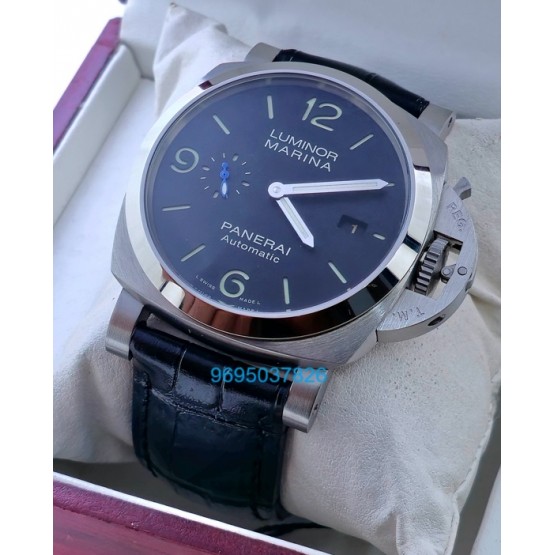 Panerai Marina Steel Black Leather Strap Swiss Automatic Watch