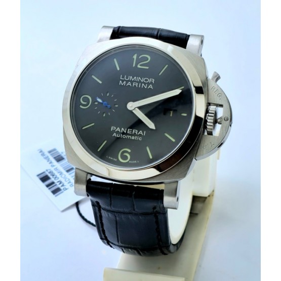 Panerai Marina Steel Black Leather Strap Swiss Automatic Watch