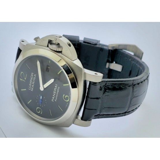 Panerai Marina Steel Black Leather Strap Swiss Automatic Watch