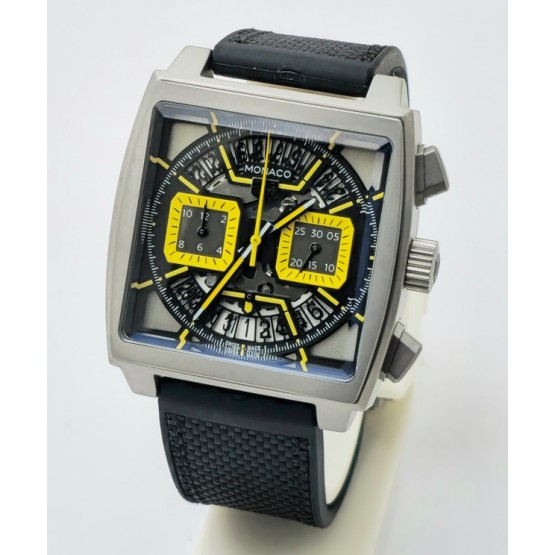 Tag Heuer Monaco Chronograph Yellow Skeleton Rubber Strap Watch