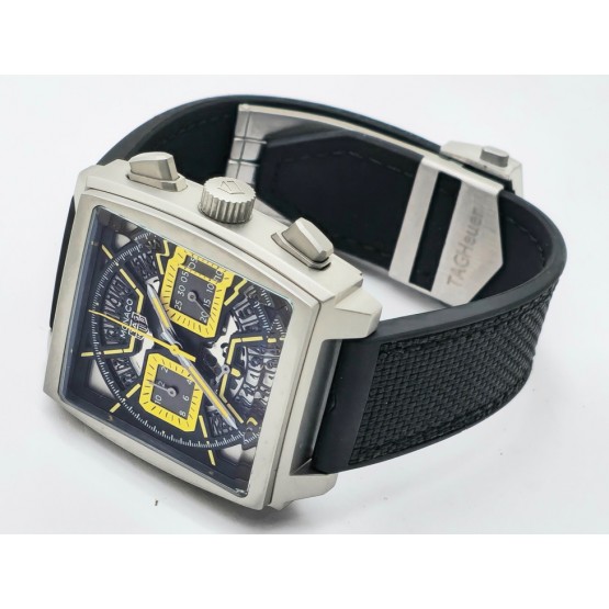 Tag Heuer Monaco Chronograph Yellow Skeleton Rubber Strap Watch