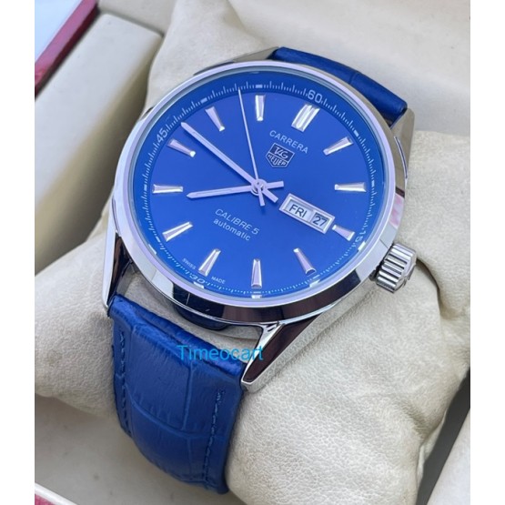 Tag Heuer Carrera Calibre 5 Day-Date Blue Leather Strap Swiss Automatic Watch