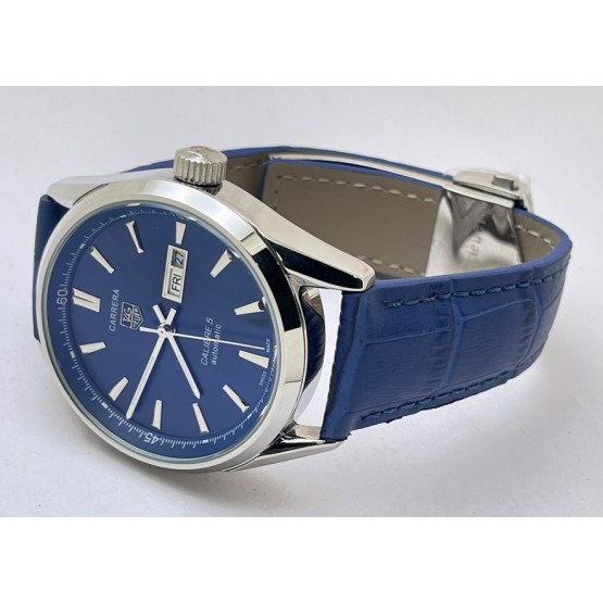 Tag Heuer Carrera Calibre 5 Day-Date Blue Leather Strap Swiss Automatic Watch