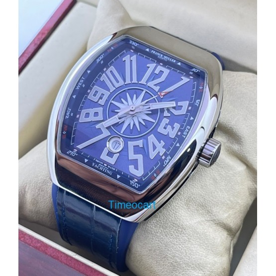 Franck Muller Vanguard Yachting Steel Blue Leather Strap Swiss ETA Automatic Watch