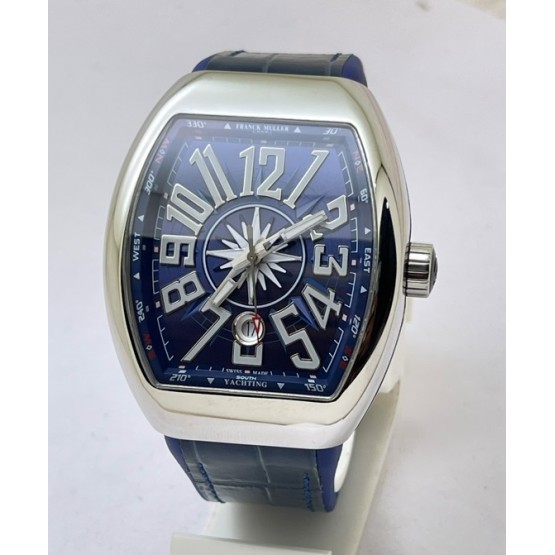 Franck Muller Vanguard Yachting Steel Blue Leather Strap Swiss ETA Automatic Watch