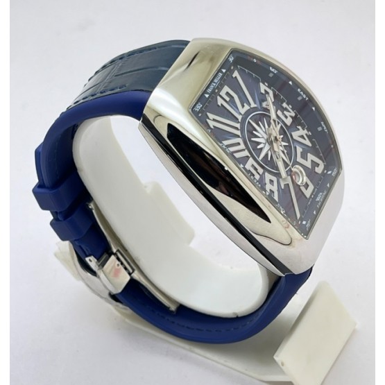 Franck Muller Vanguard Yachting Steel Blue Leather Strap Swiss ETA Automatic Watch