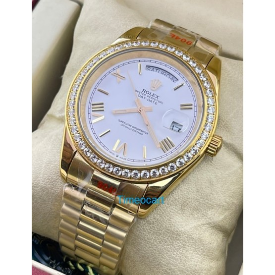 Rolex Day-Date Roman Mark Diamond Bezel Golden Swiss Automatic Watch