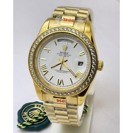 Rolex Day-Date Roman Mark Diamond Bezel Golden Swiss Automatic Watch