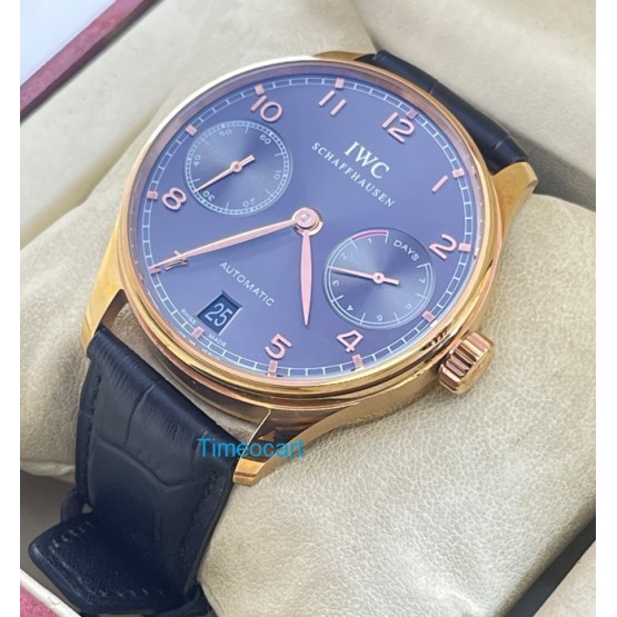 I W C Portuguese 7 Days Power Resrve Swiss Rose Gold Grey ETA 7750 Valjoux Automatic Movement Watch