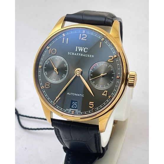 I W C Portuguese 7 Days Power Resrve Swiss Rose Gold Grey ETA 7750 Valjoux Automatic Movement Watch