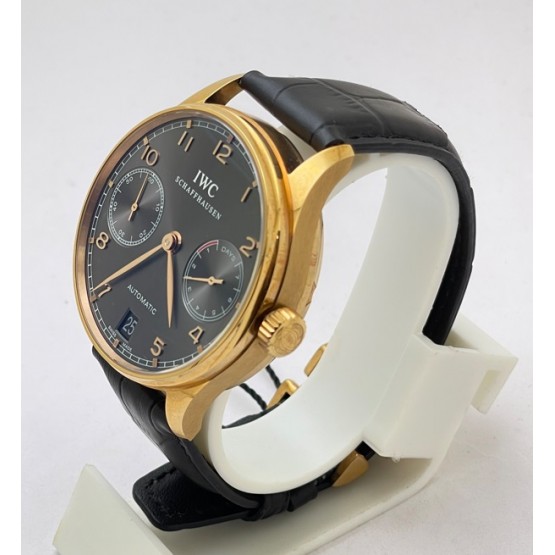 I W C Portuguese 7 Days Power Resrve Swiss Rose Gold Grey ETA 7750 Valjoux Automatic Movement Watch