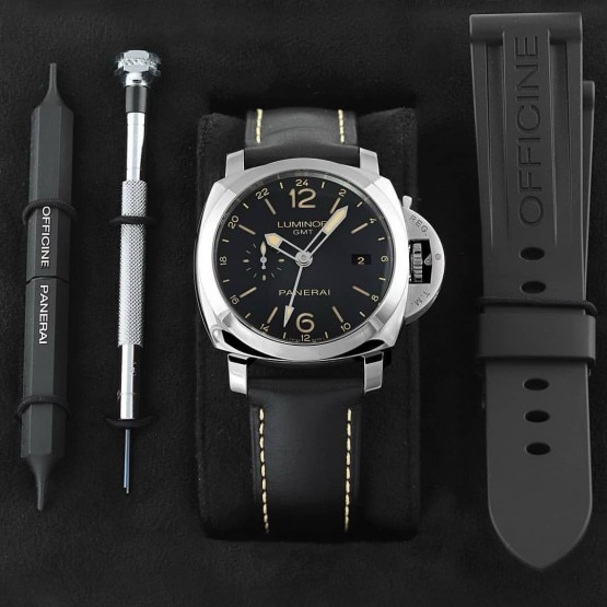 Panerai GMT Steel Black Strap Swiss Automatic Watch