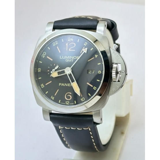 Panerai GMT Steel Black Strap Swiss Automatic Watch