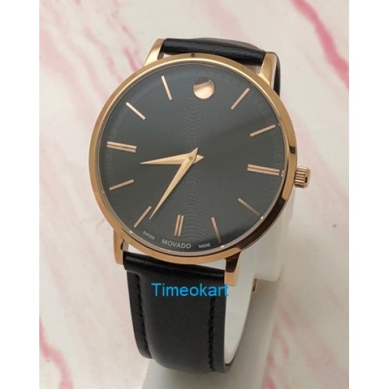 Movado Ultra Slim Black Leather Strap Watch