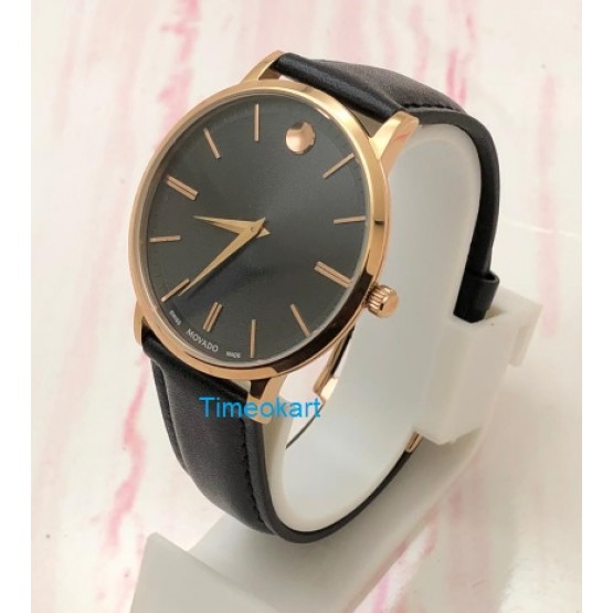 Movado Ultra Slim Black Leather Strap Watch