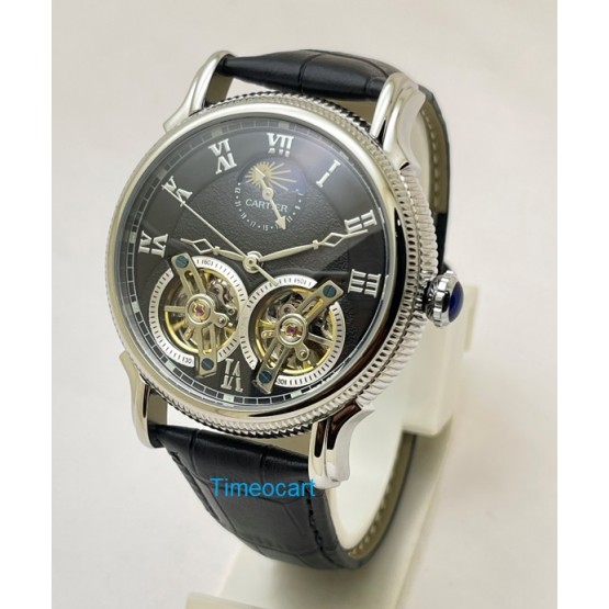 Cartier Rotonde De Cartier Double Tourbillon Sun Moon Phase Black Steel Swiss ETA Automatic Watch