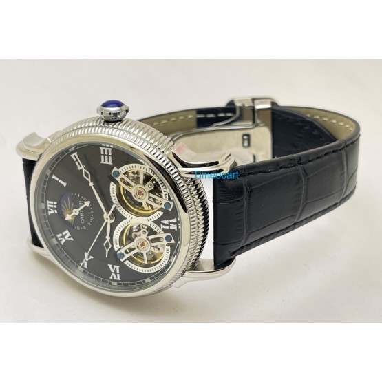 Cartier Rotonde De Cartier Double Tourbillon Sun Moon Phase Black Steel Swiss ETA Automatic Watch