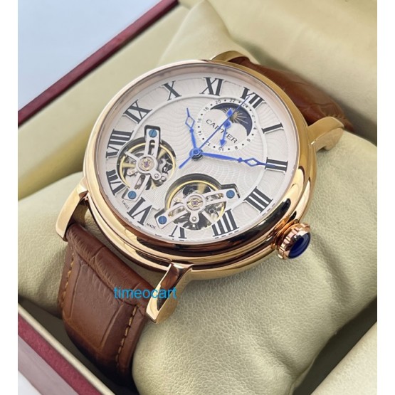 Cartier Rotonde De Cartier Double Tourbillon Sun Moon Phase White Rose Gold Swiss ETA Automatic Watch