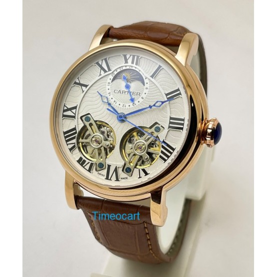 Cartier Rotonde De Cartier Double Tourbillon Sun Moon Phase White Rose Gold Swiss ETA Automatic Watch