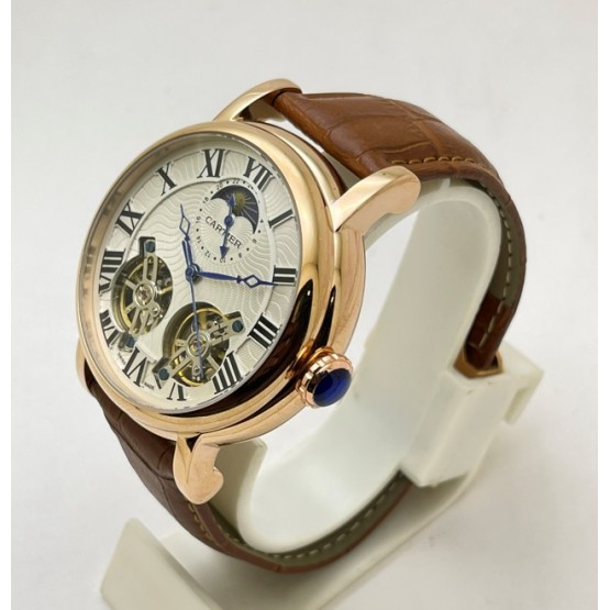 Cartier Rotonde De Cartier Double Tourbillon Sun Moon Phase White Rose Gold Swiss ETA Automatic Watch