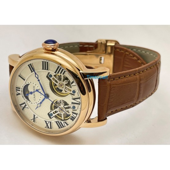 Cartier Rotonde De Cartier Double Tourbillon Sun Moon Phase White Rose Gold Swiss ETA Automatic Watch