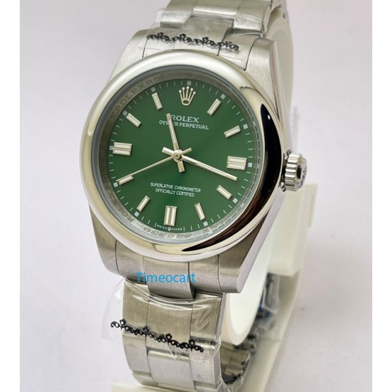 Rolex Oyster Perpetual Green Steel Swiss Automatic Watch