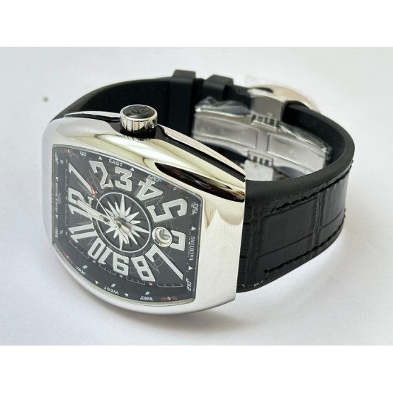 Franck Muller Vanguard Yachting Steel Black Leather Strap Swiss ETA Automatic Watch