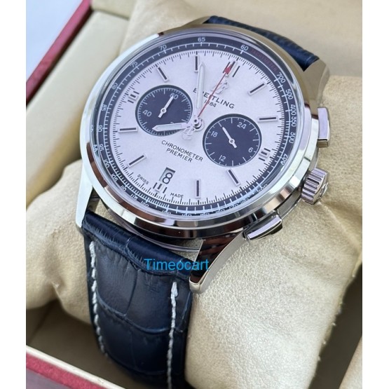 Breitling Premier B01 Chronograph 42 White Dial Leather Strap Watch