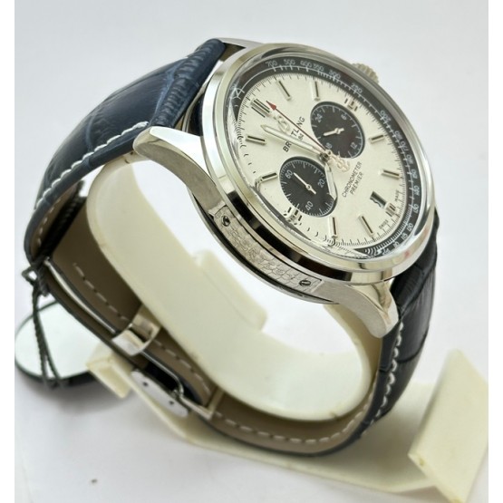 Breitling Premier B01 Chronograph 42 White Dial Leather Strap Watch