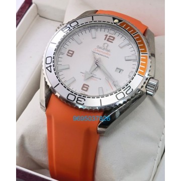 Omega Seamaster Planet Ocean White Orange Rubber Strap Swiss Automatic Watch