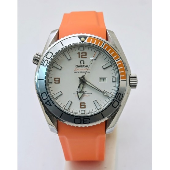 Omega Seamaster Planet Ocean White Orange Rubber Strap Swiss Automatic Watch