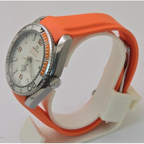 Omega Seamaster Planet Ocean White Orange Rubber Strap Swiss Automatic Watch