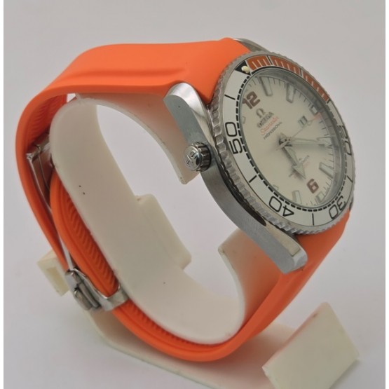 Omega Seamaster Planet Ocean White Orange Rubber Strap Swiss Automatic Watch