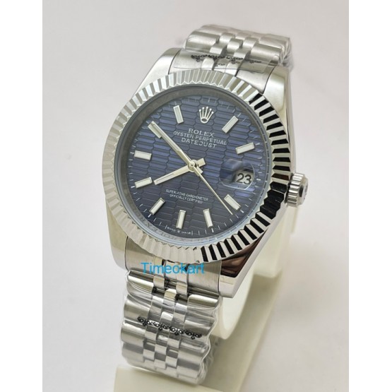 Rolex Date-Just Blue Fluted Motif Swiss Automatic Watch