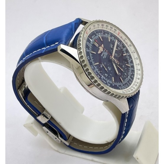 Breitling Navitimer Blue Leather Strap Swiss ETA Valjoux 7750 Automatic Watch