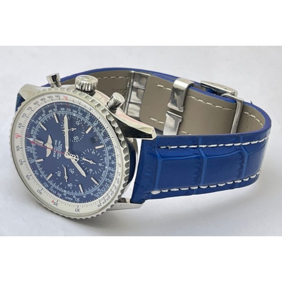 Breitling Navitimer Blue Leather Strap Swiss ETA Valjoux 7750 Automatic Watch