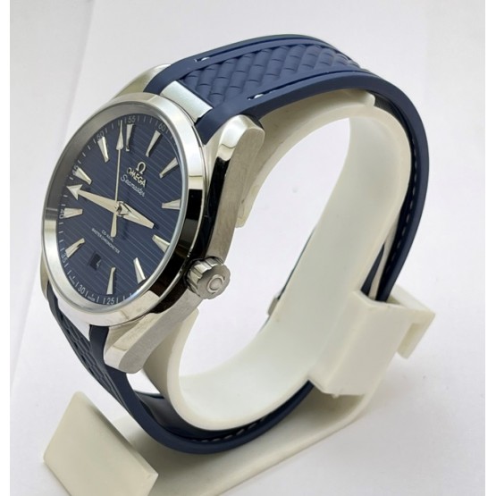 OMEGA SEAMASTER AQUA TERRA BLUE RUBBER STRAP SWISS AUTOMATIC WATCH