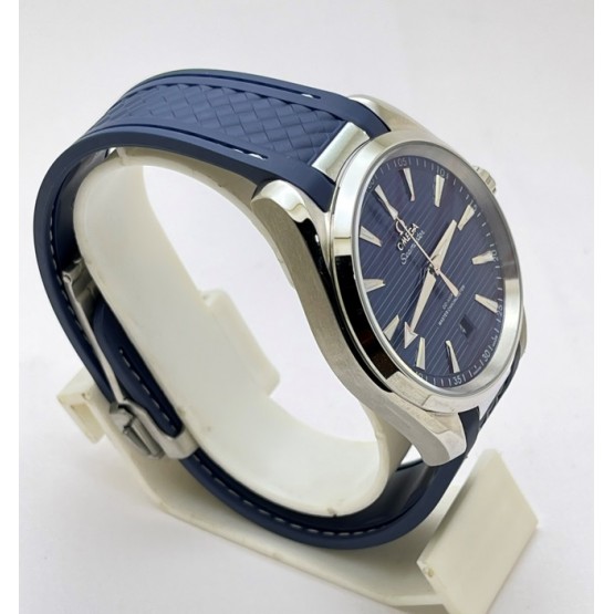 OMEGA SEAMASTER AQUA TERRA BLUE RUBBER STRAP SWISS AUTOMATIC WATCH