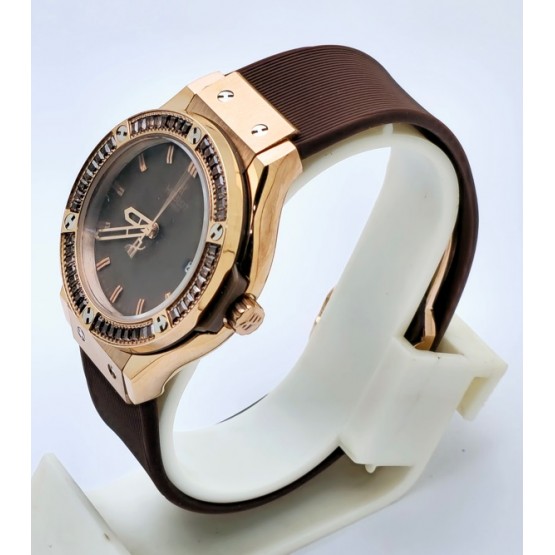 Hublot Classic Fusion Diamond Brown Rubber Strap Ladies Watch