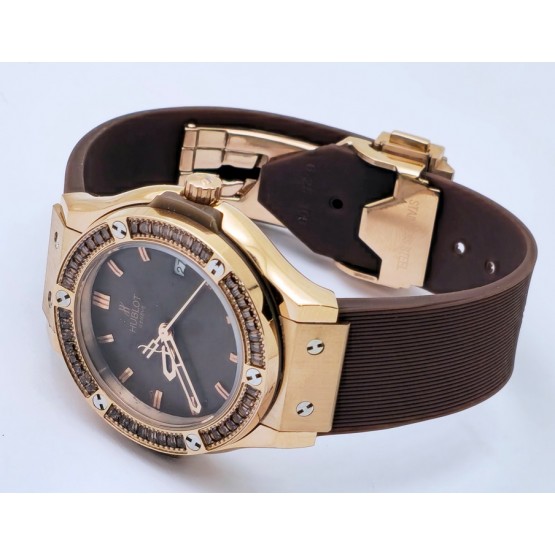 Hublot Classic Fusion Diamond Brown Rubber Strap Ladies Watch