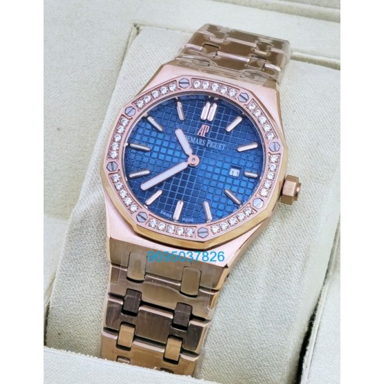 Audemars Piguet Royal Oak Diamond Blue Rose Gold Ladies Watch