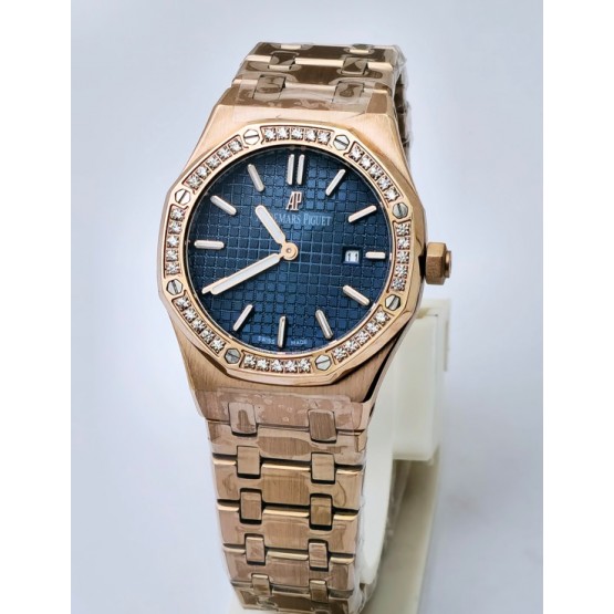 Audemars Piguet Royal Oak Diamond Blue Rose Gold Ladies Watch