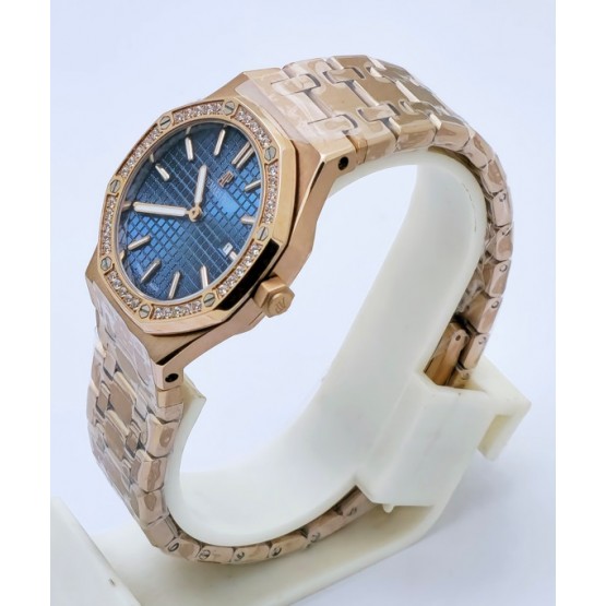 Audemars Piguet Royal Oak Diamond Blue Rose Gold Ladies Watch