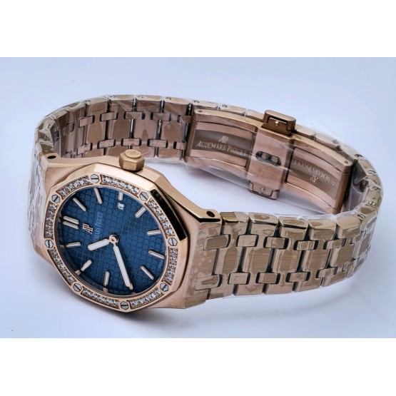 Audemars Piguet Royal Oak Diamond Blue Rose Gold Ladies Watch