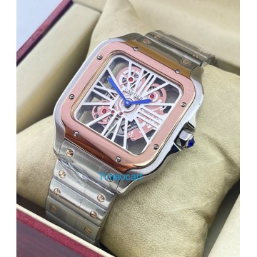 Cartier Santos Horloge Skeleton Rose Gold Bezel Watch